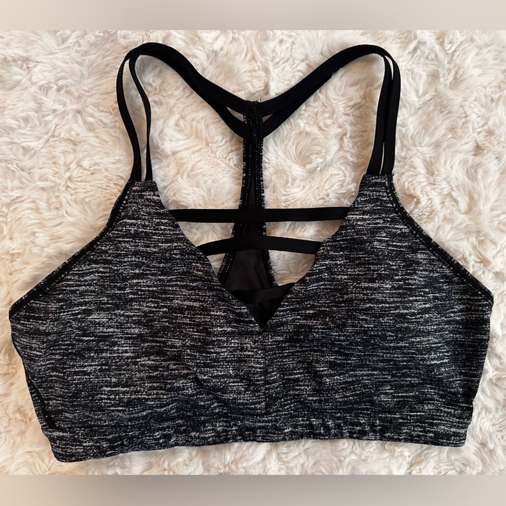 Heathered Black Strappy Racerback Sports Bra